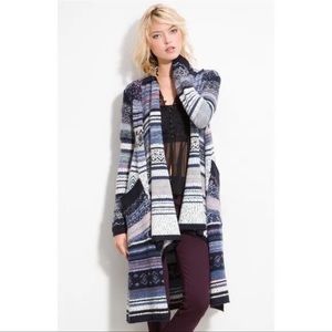 Free People Yesterdays Smile Aztec Boho Waterfall Open Duster Cardigan Sweater S